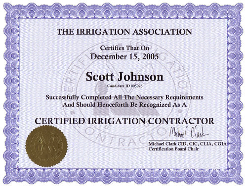 Irrigation Association Certified Irrigation Contractor