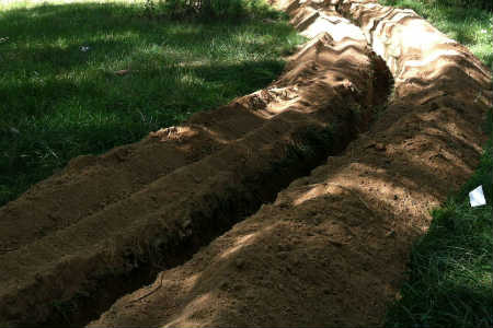Trenches dug with a trencher